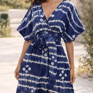 Calypso St. Barth 100% SILK Indigo and White Tie-Dye Dress from the Real Real.